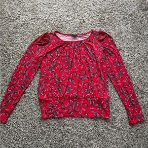 Ann Taylor Vibrant Red Paisley Blouse Valentine